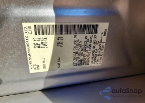 2018 Nissan Maxima 3.5S z USA, uszkodzony, nr VIN 1N4AA6AP9JC409507